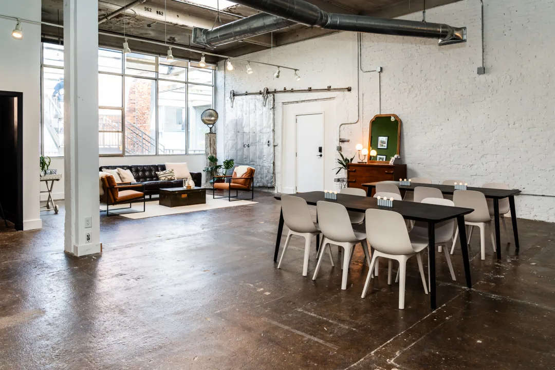 Modern industrial studio interior with open floor plan